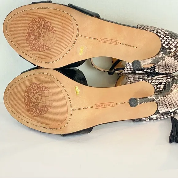 Vince Camuto Kendalynn Snakeskin Print Ankle Wrap Around Stiletto Heels S 8-1/2