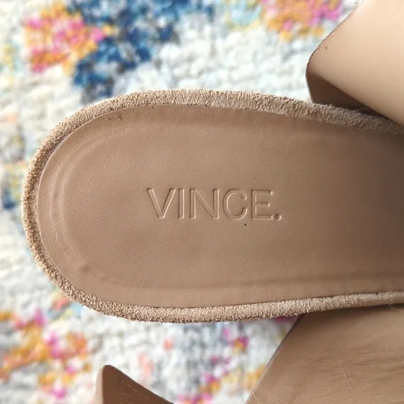 Vince Farrah Suede Leather Criss Cross Open Toe Stacked Block Heel Sandals Tan 9
