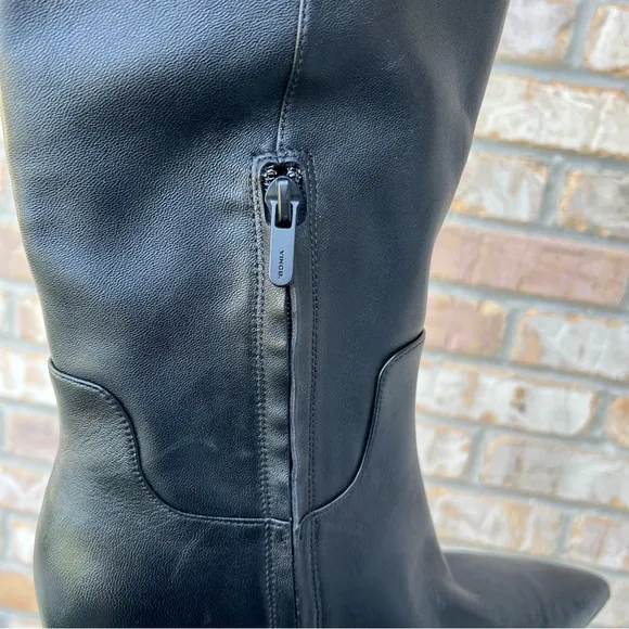 VINCE Floris Point Toe Leather Mid Calf Boots