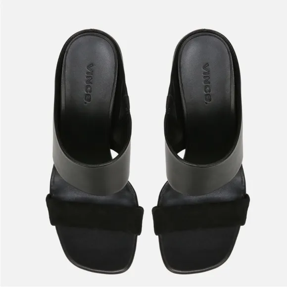 VINCE Womens Quinn Leather Suede Square‎ Toe Slip On Sandals Heels 9.5,G 134