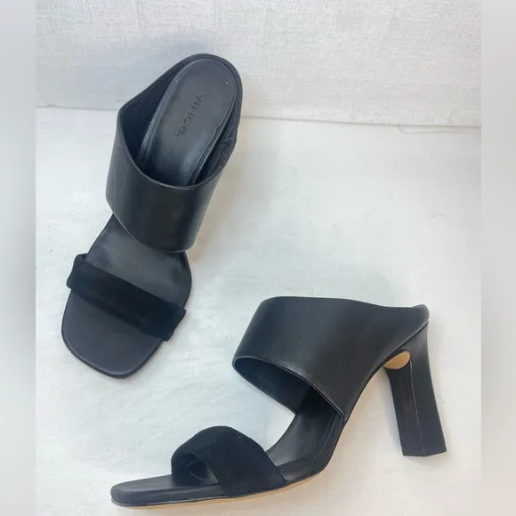VINCE Womens Quinn Leather Suede Square‎ Toe Slip On Sandals Heels 9.5,G 134