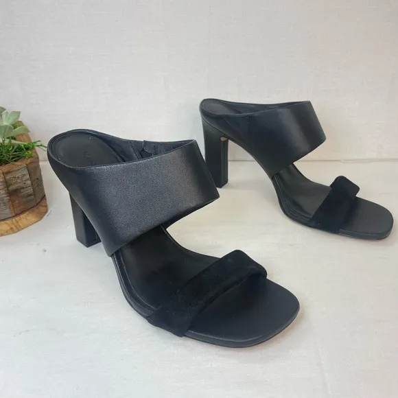 VINCE Womens Quinn Leather Suede Square‎ Toe Slip On Sandals Heels 9.5,G 134