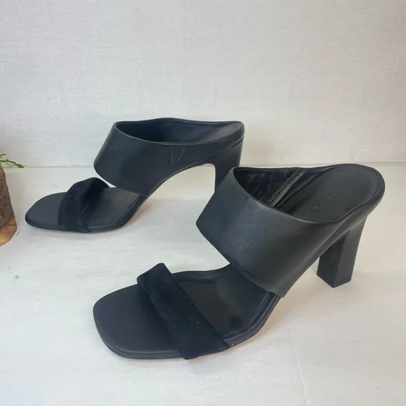 VINCE Womens Quinn Leather Suede Square‎ Toe Slip On Sandals Heels 9.5,G 134
