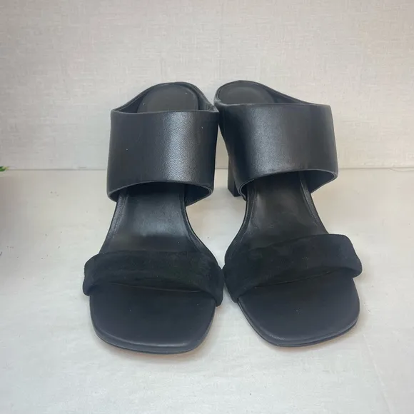 VINCE Womens Quinn Leather Suede Square‎ Toe Slip On Sandals Heels 9.5,G 134