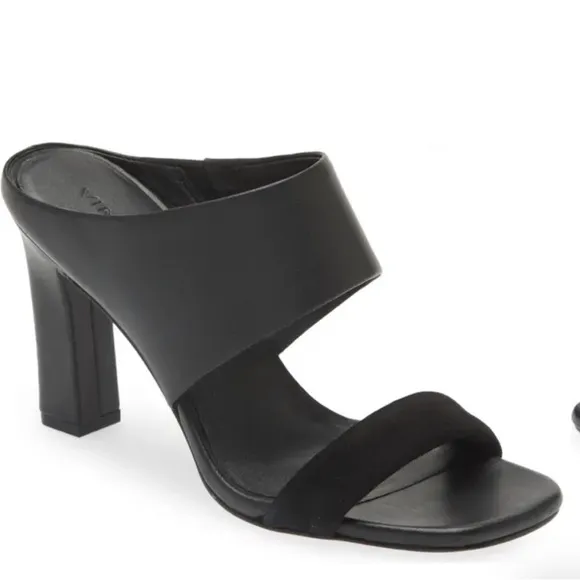 VINCE Womens Quinn Leather Suede Square‎ Toe Slip On Sandals Heels 9.5,G 134