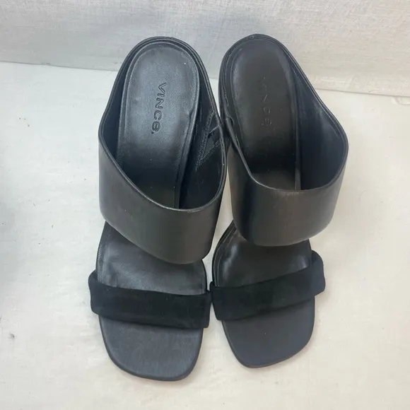 VINCE Womens Quinn Leather Suede Square‎ Toe Slip On Sandals Heels 9.5,G 134