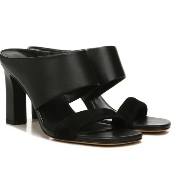 VINCE Womens Quinn Leather Suede Square‎ Toe Slip On Sandals Heels 9.5,G 134