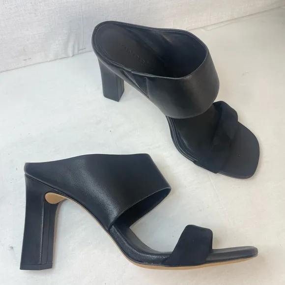 VINCE Womens Quinn Leather Suede Square‎ Toe Slip On Sandals Heels 9.5,G 134