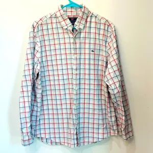 Vineyard Vines slim fit whale shirt plaid white blue size Large