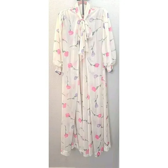 Vintage 1960s Lucie Ann Caftan, Dressing‎ Gown Long Sleeve w/ Signature Print