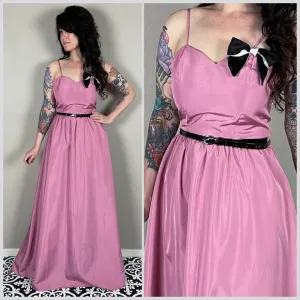Vintage 1970s Pink Empire Waist Belted Prom Gown