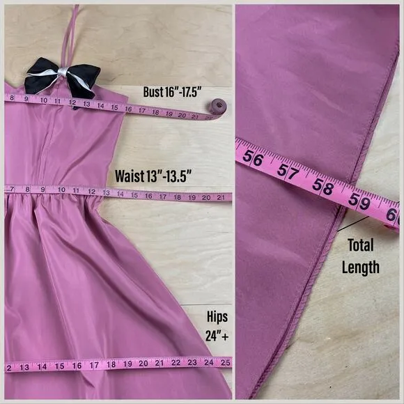 Vintage 1970s Pink Empire Waist Belted Prom Gown