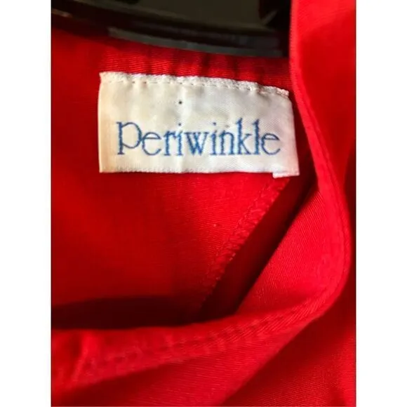 Vintage 80s Red 3/4 Sleeve Peplum Midi Shirt Dress Classic Preppy Old Money L