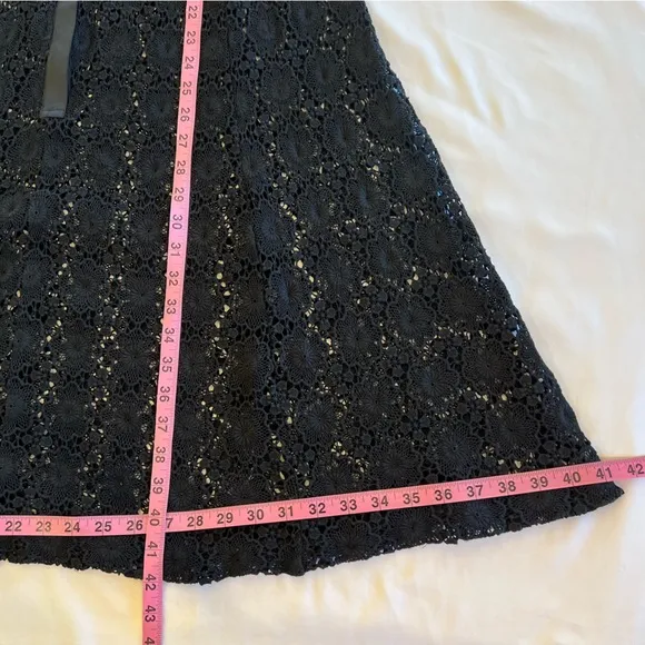 Vintage Crochet Floral Lace Black Sheer Cocktail Fit &amp; Flare Dress SMALL EUC