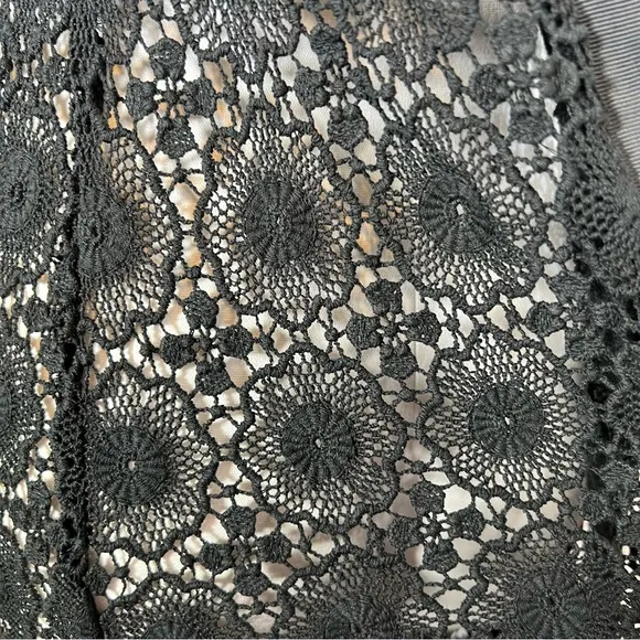 Vintage Crochet Floral Lace Black Sheer Cocktail Fit &amp; Flare Dress SMALL EUC