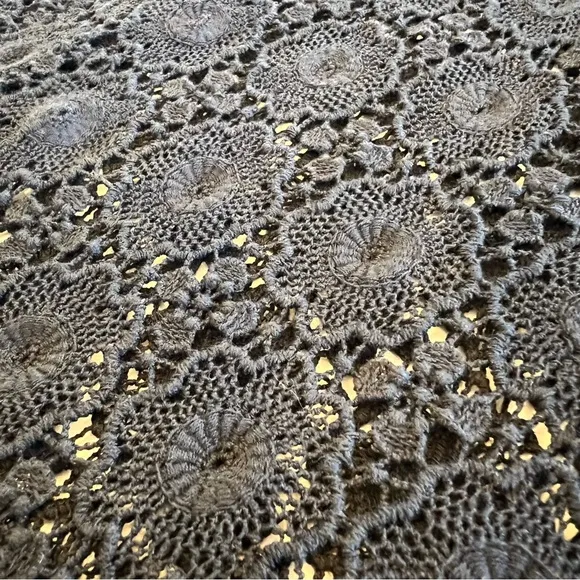 Vintage Crochet Floral Lace Black Sheer Cocktail Fit &amp; Flare Dress SMALL EUC