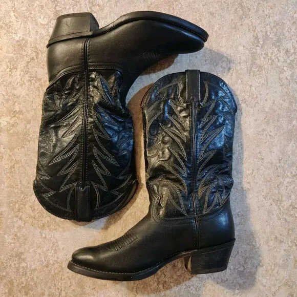 Vintage Durango Cowboy Boots Mens Size 7.5 D Goodyear Black Western Leather