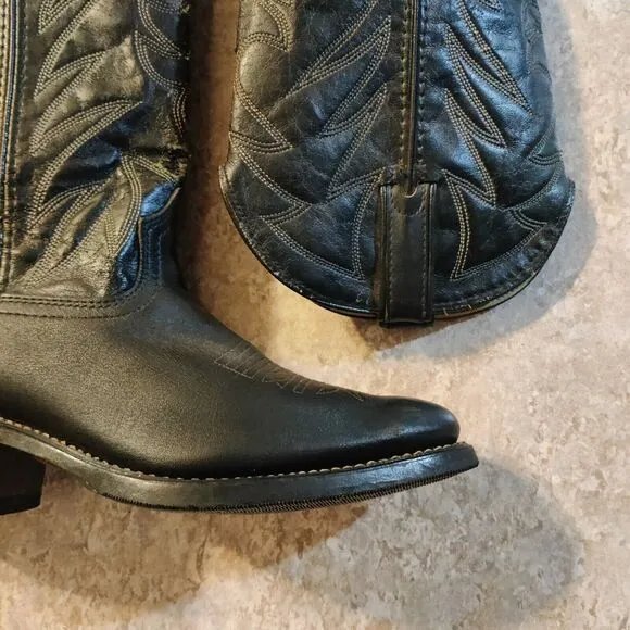Vintage Durango Cowboy Boots Mens Size 7.5 D Goodyear Black Western Leather