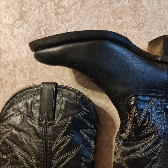 Vintage Durango Cowboy Boots Mens Size 7.5 D Goodyear Black Western Leather