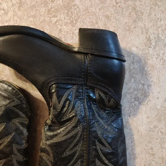 Vintage Durango Cowboy Boots Mens Size 7.5 D Goodyear Black Western Leather