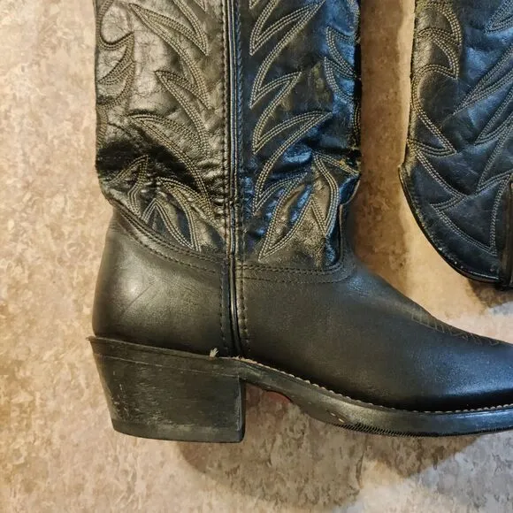 Vintage Durango Cowboy Boots Mens Size 7.5 D Goodyear Black Western Leather