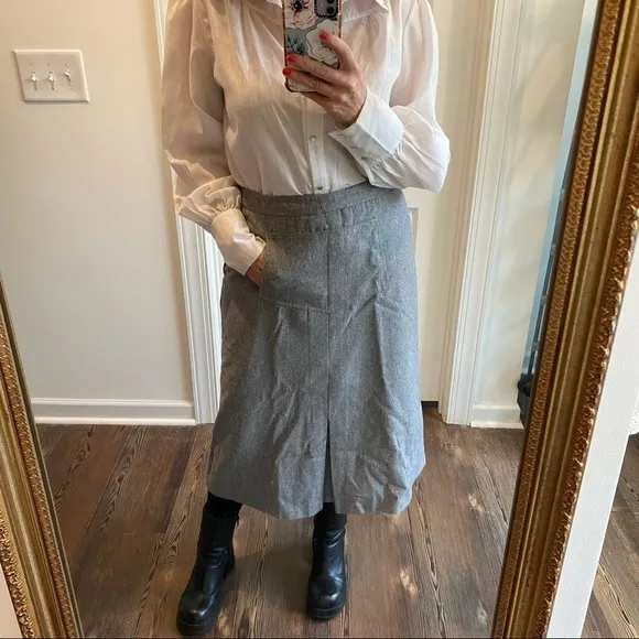 Vintage Gray inverted Pleat midi skirt wool blend