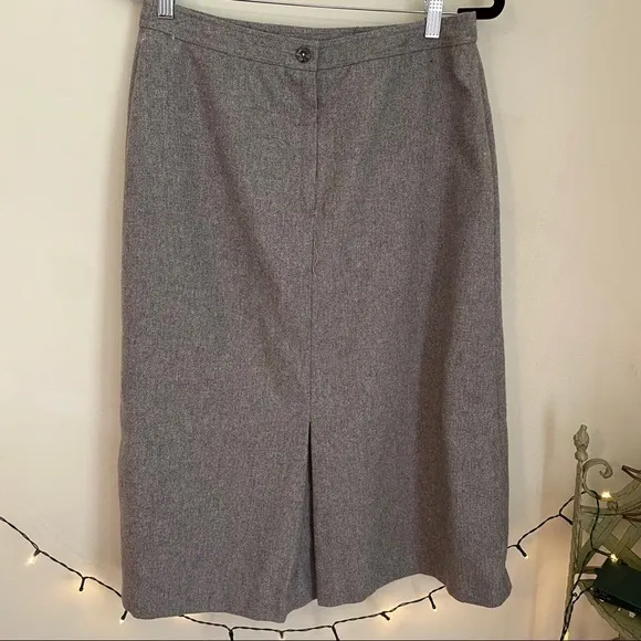 Vintage Gray inverted Pleat midi skirt wool blend