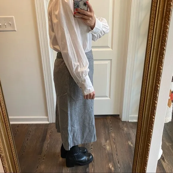 Vintage Gray inverted Pleat midi skirt wool blend