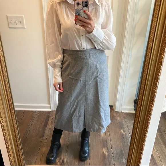 Vintage Gray inverted Pleat midi skirt wool blend