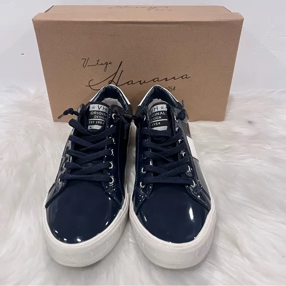 Vintage Havana Women’s Quincy Liquid Navy Patent Leather Sneakers Shoes Size 10