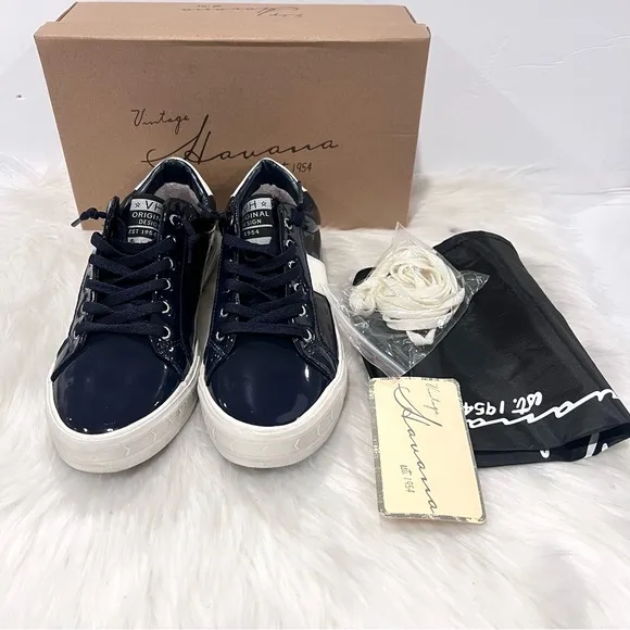 Vintage Havana Women’s Quincy Liquid Navy Patent Leather Sneakers Shoes Size 10