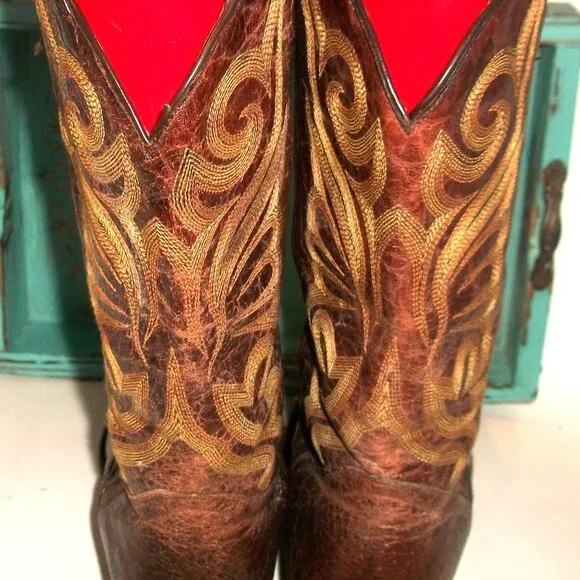 Vintage J.B.DIllon Embroidered Mid-Calf Cowgirl Boots Handmade in Mexico 8.5M