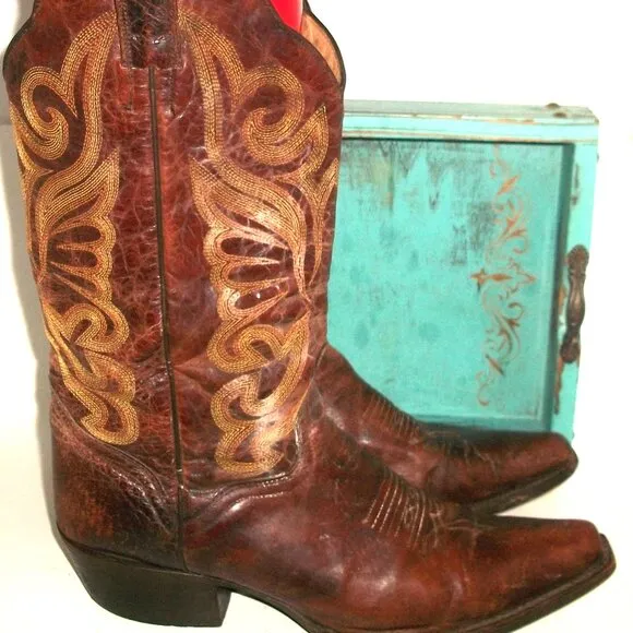 Vintage J.B.DIllon Embroidered Mid-Calf Cowgirl Boots Handmade in Mexico 8.5M