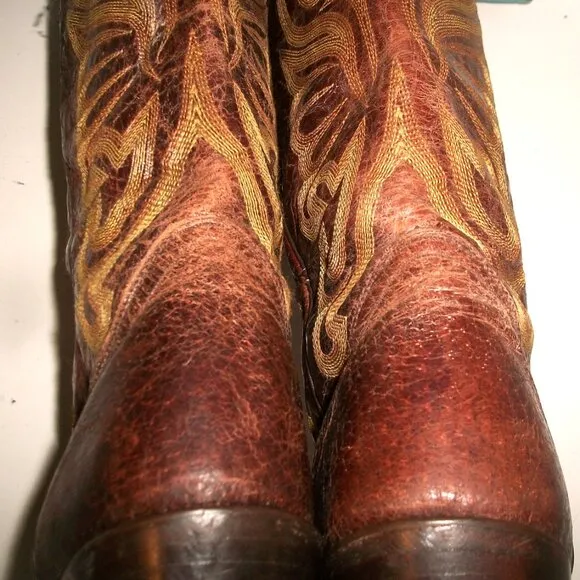 Vintage J.B.DIllon Embroidered Mid-Calf Cowgirl Boots Handmade in Mexico 8.5M