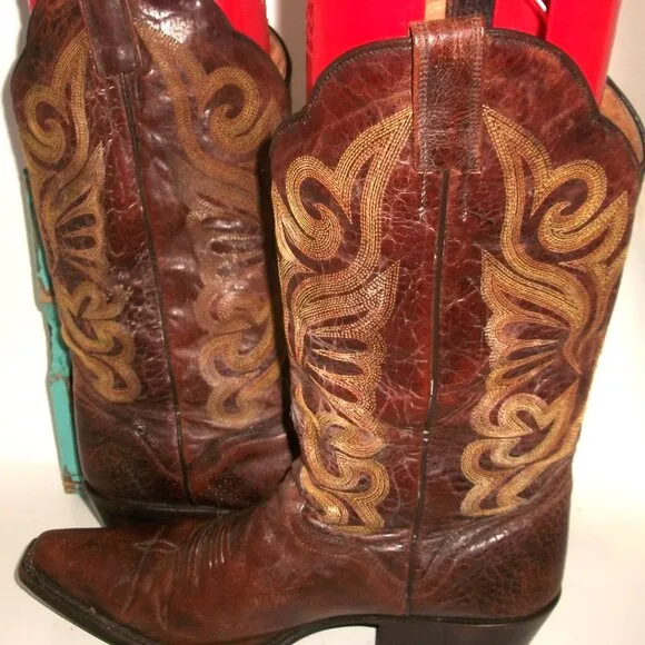 Vintage J.B.DIllon Embroidered Mid-Calf Cowgirl Boots Handmade in Mexico 8.5M