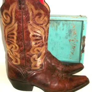 Vintage J.B.DIllon Embroidered Mid-Calf Cowgirl Boots Handmade in Mexico 8.5M