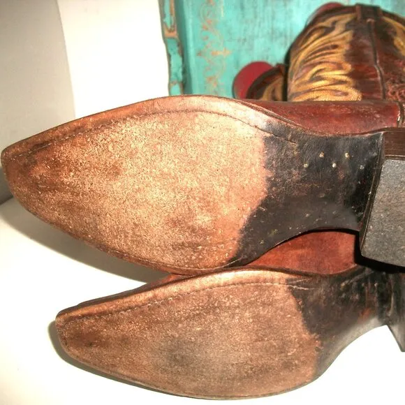 Vintage J.B.DIllon Embroidered Mid-Calf Cowgirl Boots Handmade in Mexico 8.5M