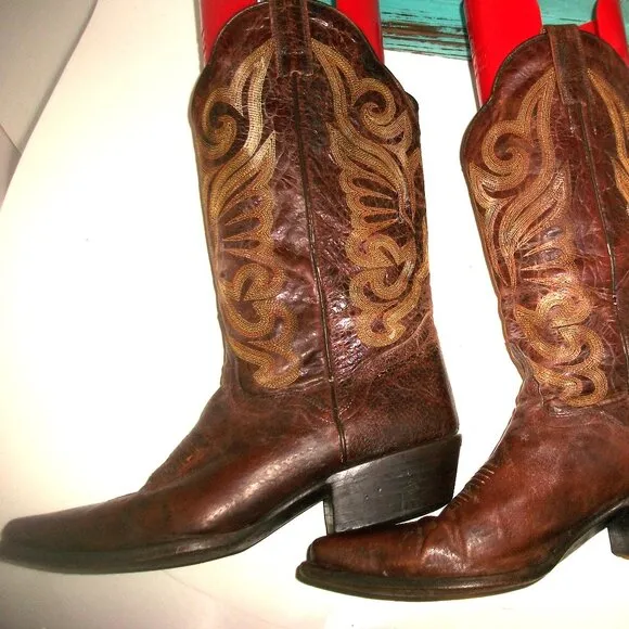Vintage J.B.DIllon Embroidered Mid-Calf Cowgirl Boots Handmade in Mexico 8.5M