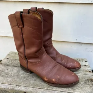 Vintage Justin Boots Brown Roper Cowboy Western 8 1/2 D