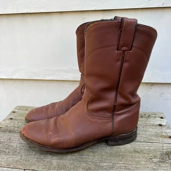 Vintage Justin Boots Brown Roper Cowboy Western 8 1/2 D