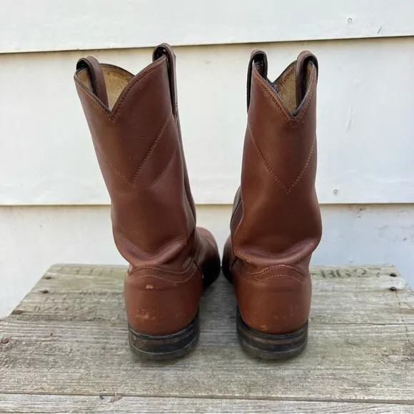 Vintage Justin Boots Brown Roper Cowboy Western 8 1/2 D