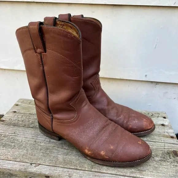 Vintage Justin Boots Brown Roper Cowboy Western 8 1/2 D