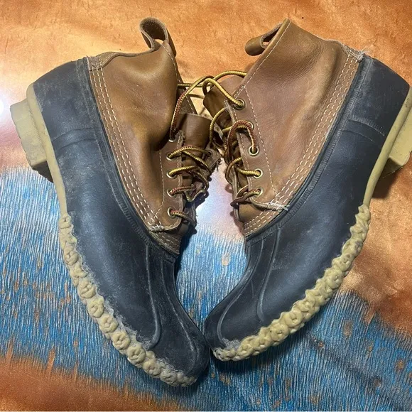 Vintage LL Bean Waterproof Leather Lace up Boots Made in USA Brown size 9