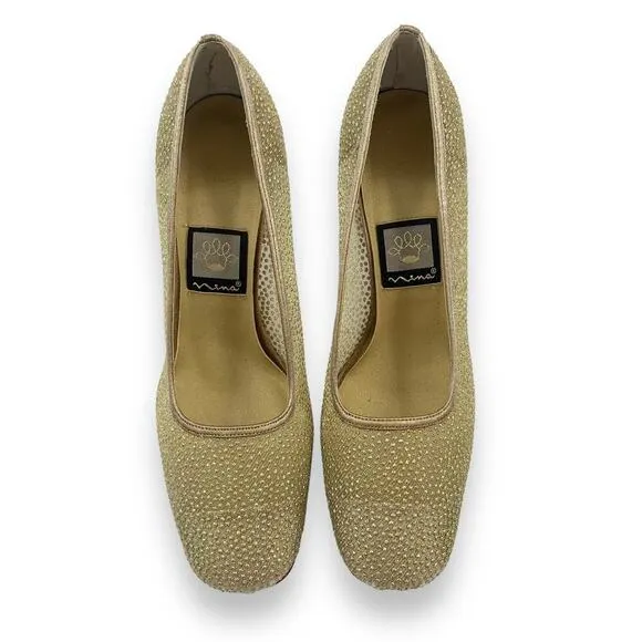 Vintage NINA gold mesh glitter square toe evening shoes