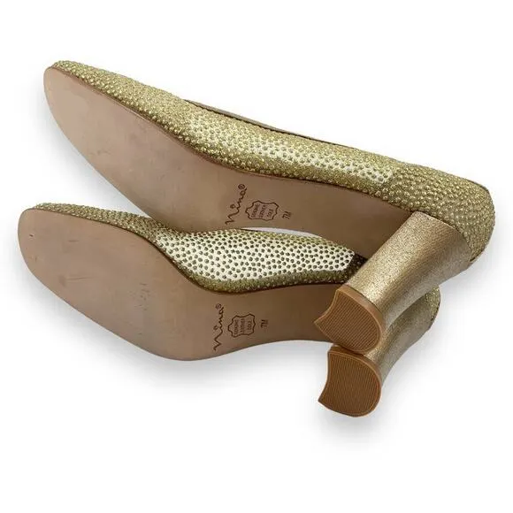 Vintage NINA gold mesh glitter square toe evening shoes