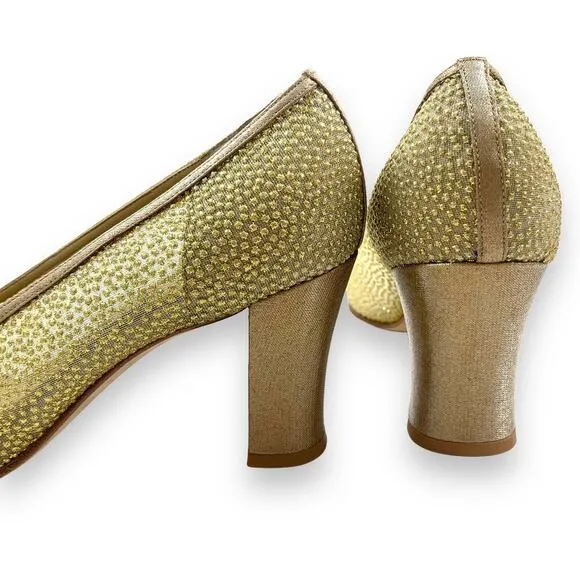 Vintage NINA gold mesh glitter square toe evening shoes