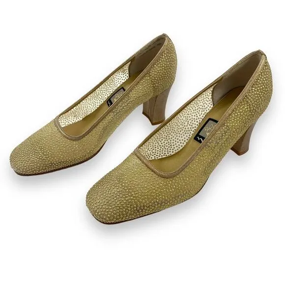 Vintage NINA gold mesh glitter square toe evening shoes