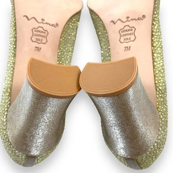 Vintage NINA gold mesh glitter square toe evening shoes
