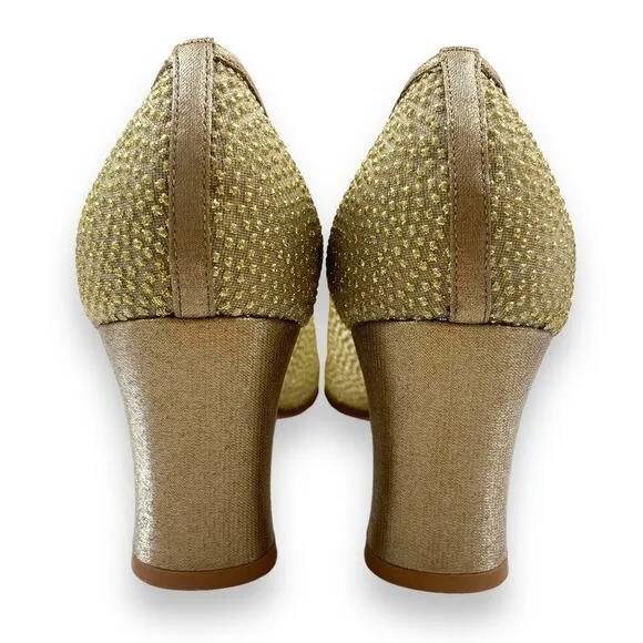 Vintage NINA gold mesh glitter square toe evening shoes