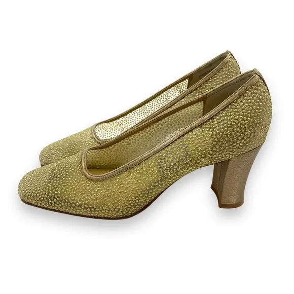 Vintage NINA gold mesh glitter square toe evening shoes